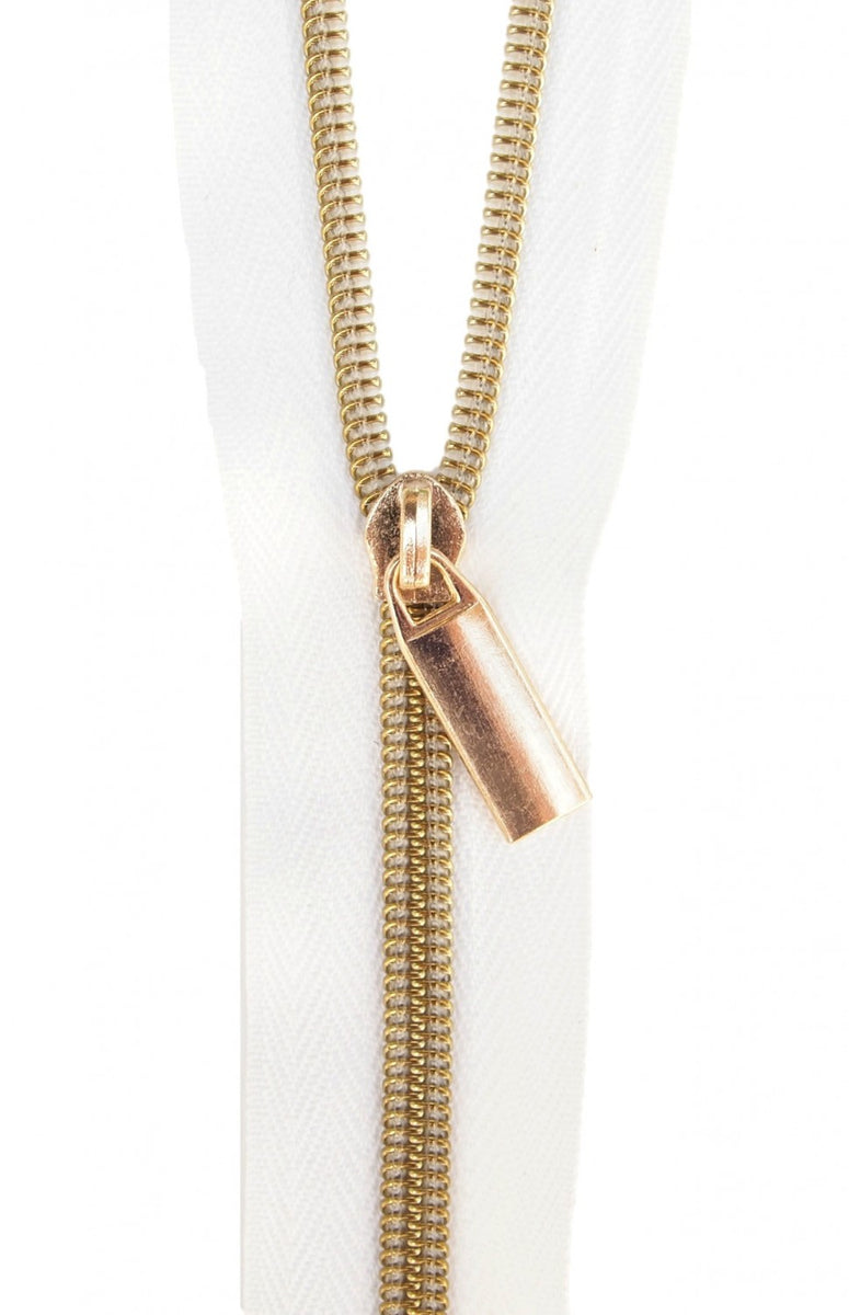 Nylon Gold Coil Zipper Yardage-White  Threads That Bind Maxwell