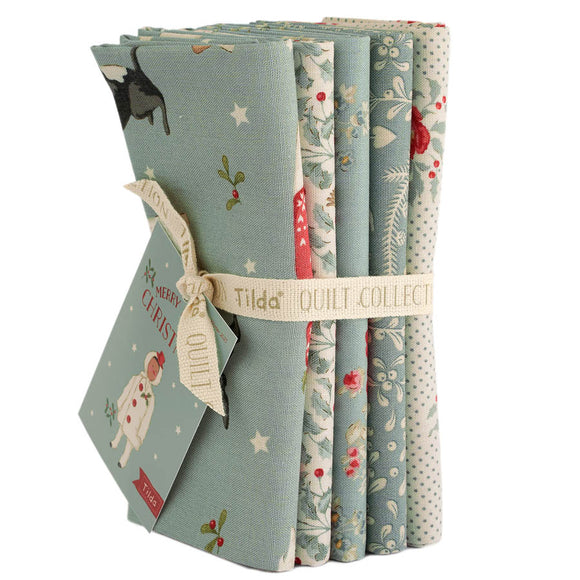 Tilda Merry Little Christmas 5 Pc. Fat 1/4 Bundle-Duckegg