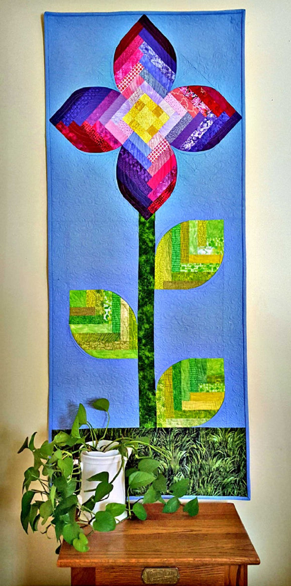 Log Cabin Wall Flower Wall Hanging by Nancy A. Myers for Cut Loose Press