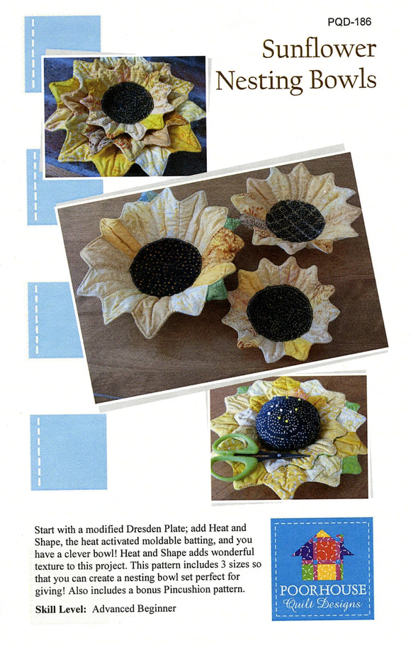 Sunflower Nesting Bowls by Poorhouse Quilt Designs-Pattern