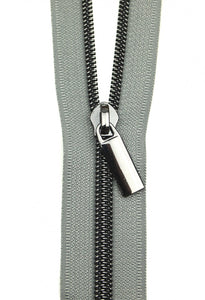 Zipper by the Yard by Sallie Tomato-Grey Tape/Gunmetal Coil