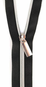 Zipper by the Yard by Sallie Tomato-Black Tape/Nickel Coil