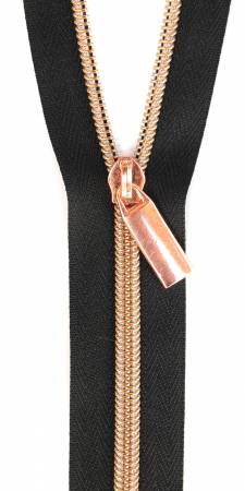 Zipper by the Yard by Sallie Tomato-Black Tape/Rose Gold Coil