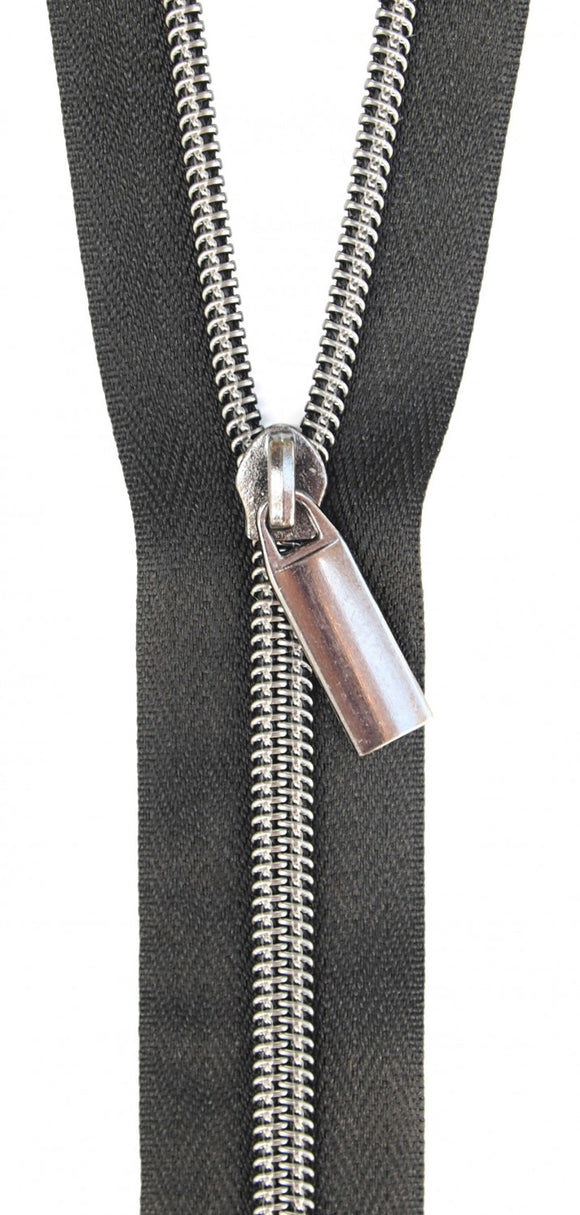 Zipper by the Yard by Sallie Tomato-Black Tape/Gunmetal Coil