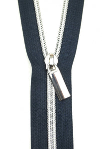 Zipper by the Yard by Sallie Tomato-Navy Tape/Nickel Coil