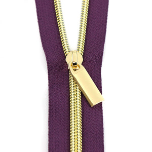 Nylon  Gold Coil Zipper Yardage-Purple