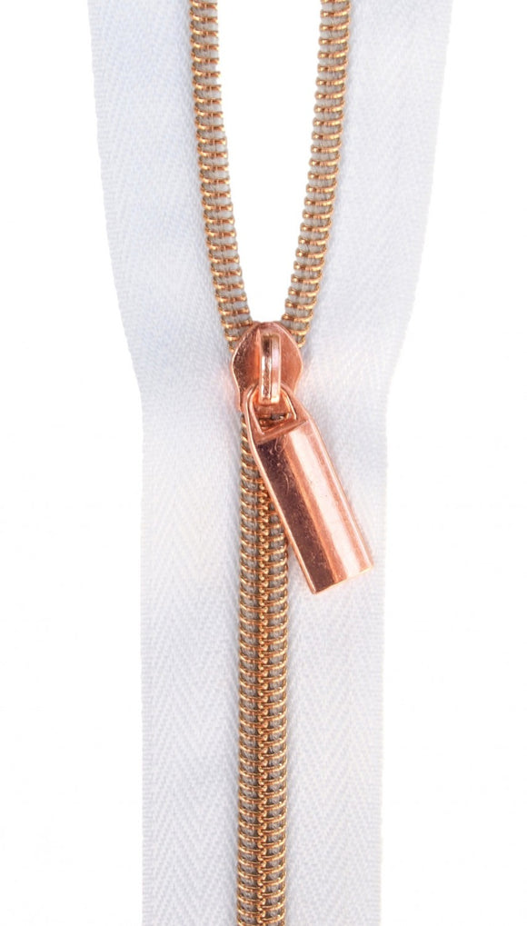 Nylon Rose Gold Coil Zipper Yardage-White