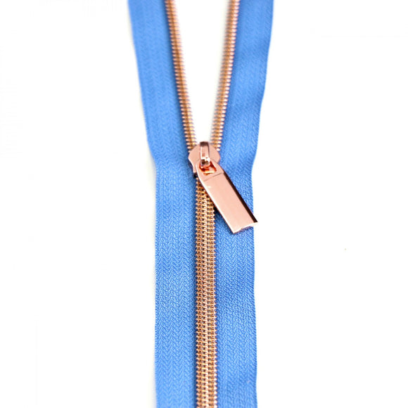Zipper by the Yard by Sallie Tomato-Blue Jean Tape/Rose Gold