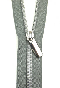 Zipper by the Yard by Sallie Tomato-Grey Tape /Nickel Coil